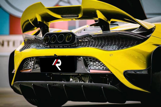 McLaren 720S 2018 2019 2020 2021 2022 2023 with Aftermarket Parts - 765LT Rear Bumper Set Conversion Kit Pre-preg Carbon Fiber / FRP from Aero Republic