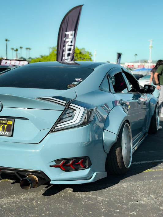 Honda Civic 10th Gen FC1 FC2 FC5 FC6 2016 2017 2018 2019 2020 2021 & Civic 10th Gen FK7 2017 2018 2019 2020 2021 (compatible with both OEM bumper and ROBOT CRAFTSMAN bumper, fits FK7 Hatchback although panel line is slightly different) with Aftermarket Parts - Widebody Wheel Arches Fender Flares Carbon Fiber / FRP from Robot Craftsman