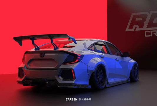 Honda Civic 10th Gen FC1 FC2 SI 2016 2017 2018 2019 2020 2021 (diffuser also compatible with ROBOT CRAFTSMAN rear bumper) with Aftermarket Parts - Rear Diffuser & Bumper Carbon Fiber / FRP from Robot Craftsman