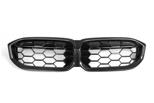 BMW 3 Series M340 330 320 G20 G21 LCI 2023 2024 with Aftermarket Parts - Dual Slat Front Kidney Grill Pre-preg Carbon Fiber from Aero Republic