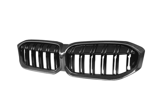 BMW 3 Series M340 330 320 G20 G21 LCI 2023 2024 with Aftermarket Parts - Dual Slat Front Kidney Grill Pre-preg Carbon Fiber from Aero Republic