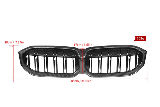 BMW 3 Series M340 330 320 G20 G21 LCI 2023 2024 with Aftermarket Parts - Dual Slat Front Kidney Grill Pre-preg Carbon Fiber from Aero Republic