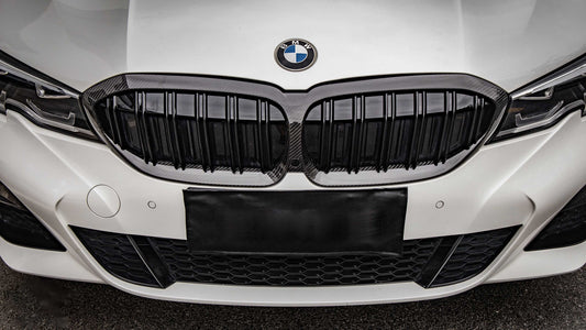 BMW 3 Series M340 330 320 G20 G21 Pre-LCI 2019 2020 2021 2022 with Aftermarket Parts - Dual Slat Front Kidney Grill Pre-preg Carbon Fiber from Aero Republic