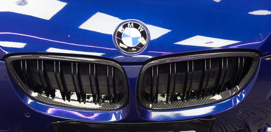 BMW M3 E92 E93 Pre-LCI 2006 2007 2008 with Aftermarket Parts - Dual Slat Front Kidney Grill Pre-preg Carbon Fiber from Aero Republic