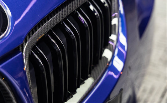 BMW M3 E92 E93 Pre-LCI 2006 2007 2008 with Aftermarket Parts - Dual Slat Front Kidney Grill Pre-preg Carbon Fiber from Aero Republic