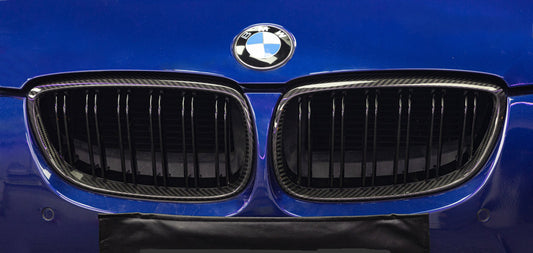 BMW M3 E92 E93 Pre-LCI 2006 2007 2008 with Aftermarket Parts - Dual Slat Front Kidney Grill Pre-preg Carbon Fiber from Aero Republic