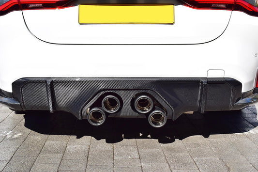 BMW M3 M3C M3CS G80 G81 2021-ON & M4 M4C M4CS M4CSL G82 G83 2021-ON with Aftermarket Parts - MP Style / Quad Center Exist Rear Diffuser & Center Diffuser Plate & Exhaust Hanger & Diffuser Bracket Carbon Fiber / Titanium from Aero Republic & SOOQOO USA