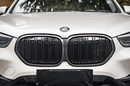BMW X1 xDrive25e xDrive25i x/sDrive20i sDrive18i xDrive25d sDrive20d sDrive18d sDrive16d F48 LCI 2019 2020 2021 2022 with Aftermarket Parts - Dual Slat Front Kidney Grill Pre-preg Carbon Fiber from Aero Republic