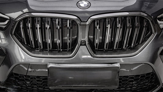 BMW X6 M60 sDrive40 xDrive40 G06 Pre-LCI 2020 2021 2022 2023 & X6M X6MC F96 Pre-LCI 2020 2021 2022 2023 with Aftermarket Parts - Dual Slat Front Kidney Grill Pre-preg Carbon Fiber from Aero Republic