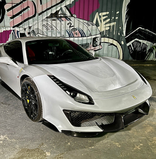 Ferrari 488 GTB & Spider with Aftermarket Parts - 1:1 Pista Style Hood Pre-preg Carbon Fiber / FRP from Aero Republic