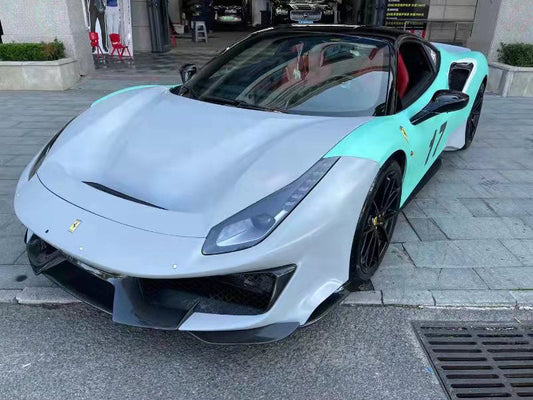 Ferrari 488 GTB & Spider with Aftermarket Parts - 1:1 Pista Style Front Bumper Pre-preg Carbon Fiber / FRP from Aero Republic