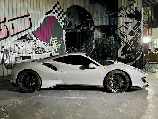 Ferrari 488 GTB & Spider 2016 2017 2018 2019 2020 with Aftermarket Parts - 1:1 Pista Style Side Skirts Carbon Fiber / FRP from Aero Republic