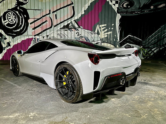 Ferrari 488 GTB & Spider 2016 2017 2018 2019 2020 with Aftermarket Parts - 1:1 Pista Style Rear Bumper Carbon Fiber / FRP from Aero Republic