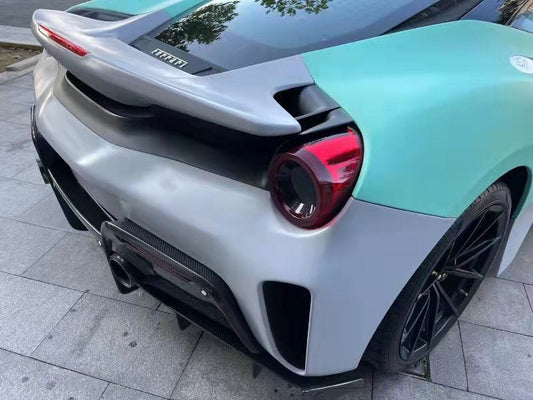 Ferrari 488 GTB 2016 2017 2018 2019 2020 with Aftermarket Parts - 1:1 Pista Style Rear Lip Spoiler Carbon Fiber / FRP from Aero Republic