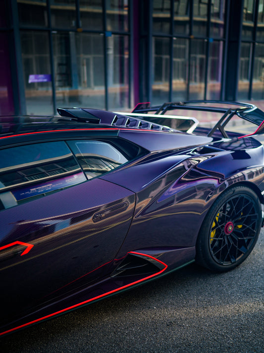 Lamborghini Huracan STO 2021 2022 2023 2024 with Aftermarket Parts - 1:1 STO OEM Style Rear Engine Bay Vent Trim & Rear Engine Bay Canard & Rear Engine Cover Pre-preg Carbon Fiber / FRP from Aero Republic