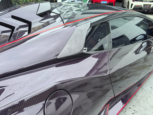 Lamborghini Huracan STO 2021 2022 2023 2024 with Aftermarket Parts - 1:1 STO OEM Style Rear Engine Bay Vent Trim & Rear Engine Bay Canard & Rear Engine Cover Pre-preg Carbon Fiber / FRP from Aero Republic