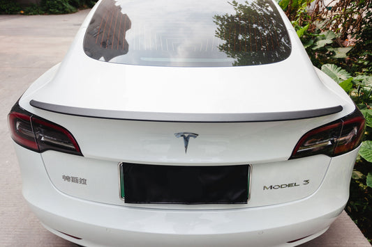 Tesla Model 3 Performance 2017 2018 2019 2020 2021 2022 2023 with Aftermarket Parts - A Style Rear Lip Spoiler Pre-preg Carbon Fiber from Aero Republic