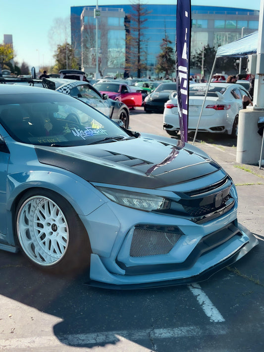 Honda Civic 10th Gen FC1 FC2 FC5 FC6 2016 2017 2018 2019 2020 2021 & Civic 10th Gen FK7 2017 2018 2019 2020 2021 (compatible with both OEM bumper and ROBOT CRAFTSMAN bumper, fits FK7 Hatchback although panel line is slightly different) with Aftermarket Parts - Widebody Wheel Arches Fender Flares Carbon Fiber / FRP from Robot Craftsman