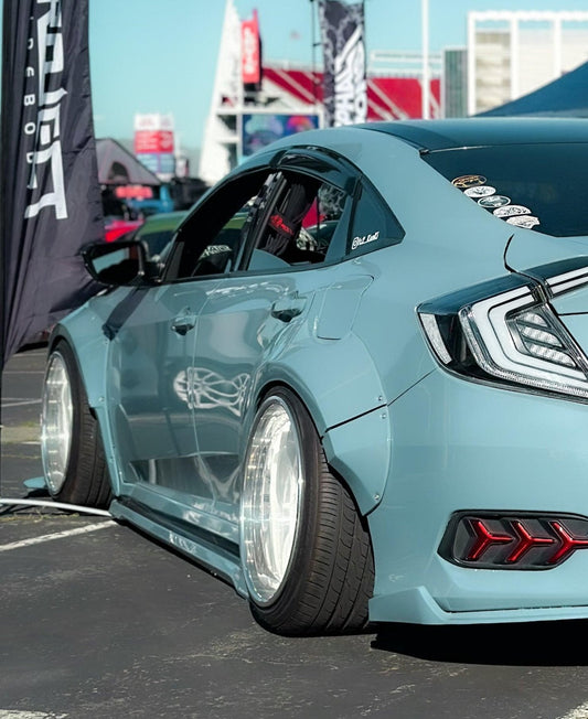 Honda Civic 10th Gen FC1 FC2 FC5 FC6 2016 2017 2018 2019 2020 2021 & Civic 10th Gen FK7 2017 2018 2019 2020 2021 (compatible with both OEM bumper and ROBOT CRAFTSMAN bumper, fits FK7 Hatchback although panel line is slightly different) with Aftermarket Parts - Widebody Wheel Arches Fender Flares Carbon Fiber / FRP from Robot Craftsman