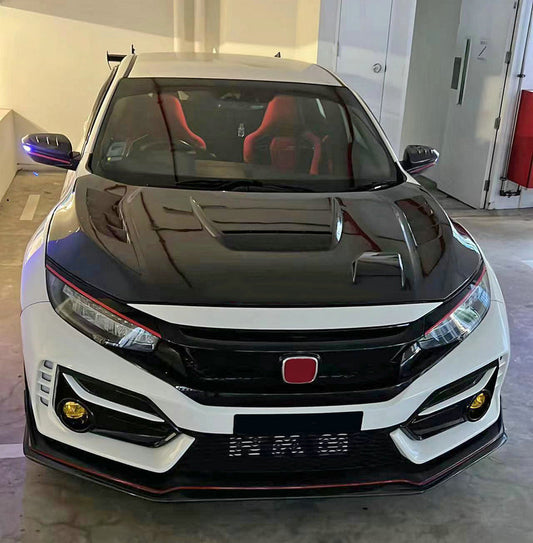 Honda Civic 10th Gen FC1 FC2 FC5 FC6 2016 2017 2018 2019 2020 2021 & FC3 FC4 2017 2018 2019 2020 2021 & FK7 2017 2018 2019 2020 2021 with Aftermarket Parts - JS Style Hood Carbon Fiber / FRP from EPR USA