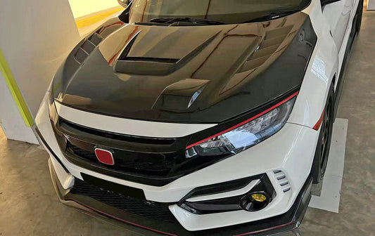 Honda Civic 10th Gen FC1 FC2 FC5 FC6 2016 2017 2018 2019 2020 2021 & FC3 FC4 2017 2018 2019 2020 2021 & FK7 2017 2018 2019 2020 2021 with Aftermarket Parts - JS Style Hood Carbon Fiber / FRP from EPR USA