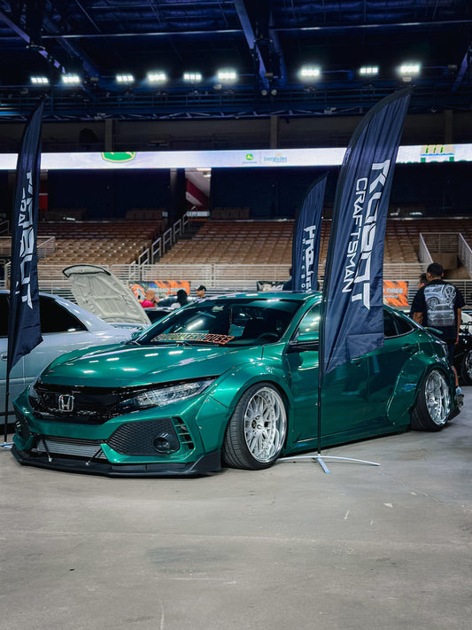 Honda Civic 10th Gen FC1 FC2 FC5 FC6 2016 2017 2018 2019 2020 2021 & Civic 10th Gen FK7 2017 2018 2019 2020 2021 (compatible with both OEM bumper and ROBOT CRAFTSMAN bumper, fits FK7 Hatchback although panel line is slightly different) with Aftermarket Parts - Widebody Wheel Arches Fender Flares Carbon Fiber / FRP from Robot Craftsman