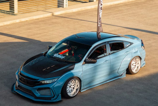 Honda Civic 10th Gen FC1 FC2 FC5 FC6 2016 2017 2018 2019 2020 2021 & Civic 10th Gen FK7 2017 2018 2019 2020 2021 (compatible with both OEM bumper and ROBOT CRAFTSMAN bumper, fits FK7 Hatchback although panel line is slightly different) with Aftermarket Parts - Widebody Wheel Arches Fender Flares Carbon Fiber / FRP from Robot Craftsman