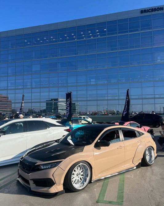 Honda Civic 10th Gen FC1 FC2 FC5 FC6 2016 2017 2018 2019 2020 2021 & Civic 10th Gen FK7 2017 2018 2019 2020 2021 (compatible with both OEM bumper and ROBOT CRAFTSMAN bumper, fits FK7 Hatchback although panel line is slightly different) with Aftermarket Parts - Widebody Wheel Arches Fender Flares Carbon Fiber / FRP from Robot Craftsman