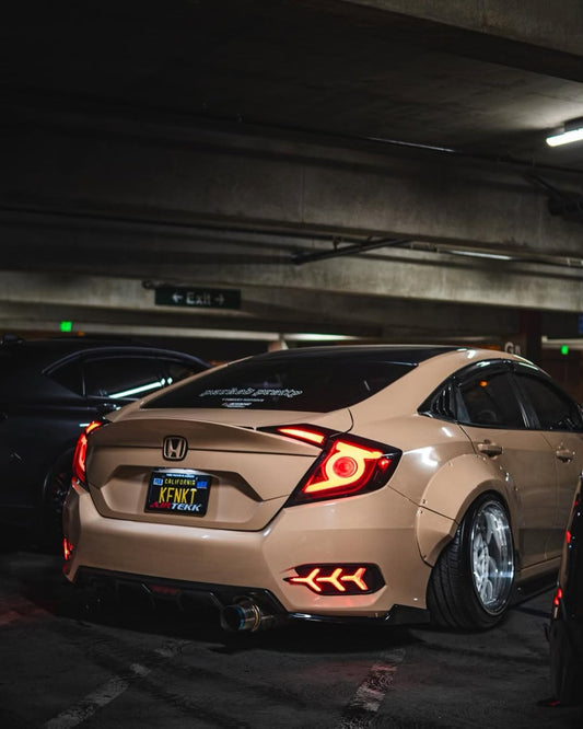 Honda Civic 10th Gen FC1 FC2 FC5 FC6 2016 2017 2018 2019 2020 2021 & Civic 10th Gen FK7 2017 2018 2019 2020 2021 (compatible with both OEM bumper and ROBOT CRAFTSMAN bumper, fits FK7 Hatchback although panel line is slightly different) with Aftermarket Parts - Widebody Wheel Arches Fender Flares Carbon Fiber / FRP from Robot Craftsman