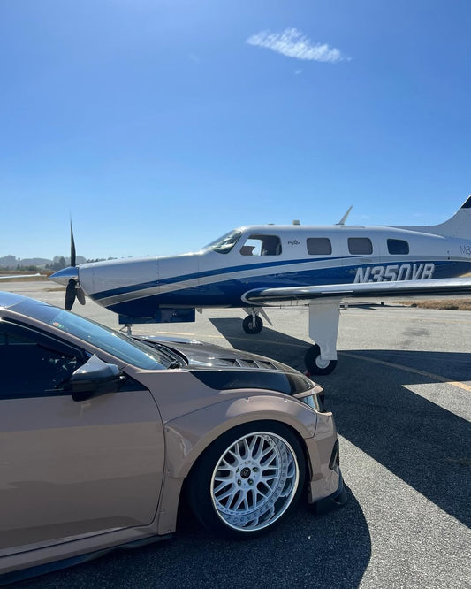 Honda Civic 10th Gen FC1 FC2 FC5 FC6 2016 2017 2018 2019 2020 2021 & Civic 10th Gen FK7 2017 2018 2019 2020 2021 (compatible with both OEM bumper and ROBOT CRAFTSMAN bumper, fits FK7 Hatchback although panel line is slightly different) with Aftermarket Parts - Widebody Wheel Arches Fender Flares Carbon Fiber / FRP from Robot Craftsman