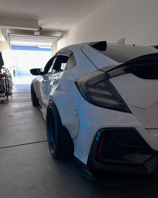 Honda Civic 10th Gen FC1 FC2 FC5 FC6 2016 2017 2018 2019 2020 2021 & Civic 10th Gen FK7 2017 2018 2019 2020 2021 (compatible with both OEM bumper and ROBOT CRAFTSMAN bumper, fits FK7 Hatchback although panel line is slightly different) with Aftermarket Parts - Widebody Wheel Arches Fender Flares Carbon Fiber / FRP from Robot Craftsman