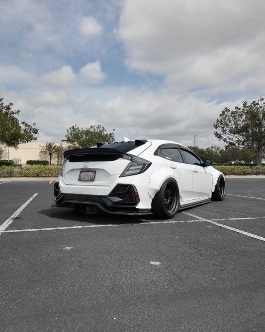 Honda Civic 10th Gen FC1 FC2 FC5 FC6 2016 2017 2018 2019 2020 2021 & Civic 10th Gen FK7 2017 2018 2019 2020 2021 (compatible with both OEM bumper and ROBOT CRAFTSMAN bumper, fits FK7 Hatchback although panel line is slightly different) with Aftermarket Parts - Widebody Wheel Arches Fender Flares Carbon Fiber / FRP from Robot Craftsman