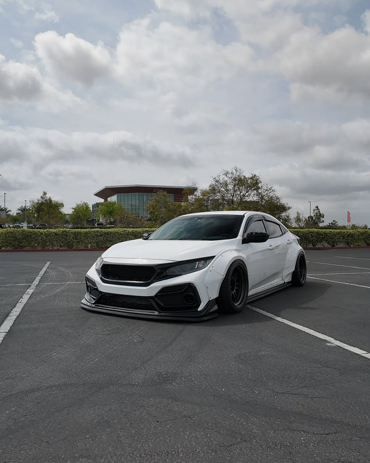 Honda Civic 10th Gen FC1 FC2 FC5 FC6 2016 2017 2018 2019 2020 2021 & Civic 10th Gen FK7 2017 2018 2019 2020 2021 (compatible with both OEM bumper and ROBOT CRAFTSMAN bumper, fits FK7 Hatchback although panel line is slightly different) with Aftermarket Parts - Widebody Wheel Arches Fender Flares Carbon Fiber / FRP from Robot Craftsman