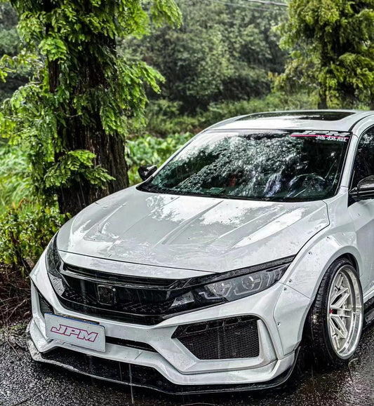 Honda Civic 10th Gen FC1 FC2 FC5 FC6 2016 2017 2018 2019 2020 2021 & Civic 10th Gen FC3 FC4 FK7 2017 2018 2019 2020 2021 with Aftermarket Parts - V2 Hood Bonnet Carbon Fiber / FRP from Robot Craftsman