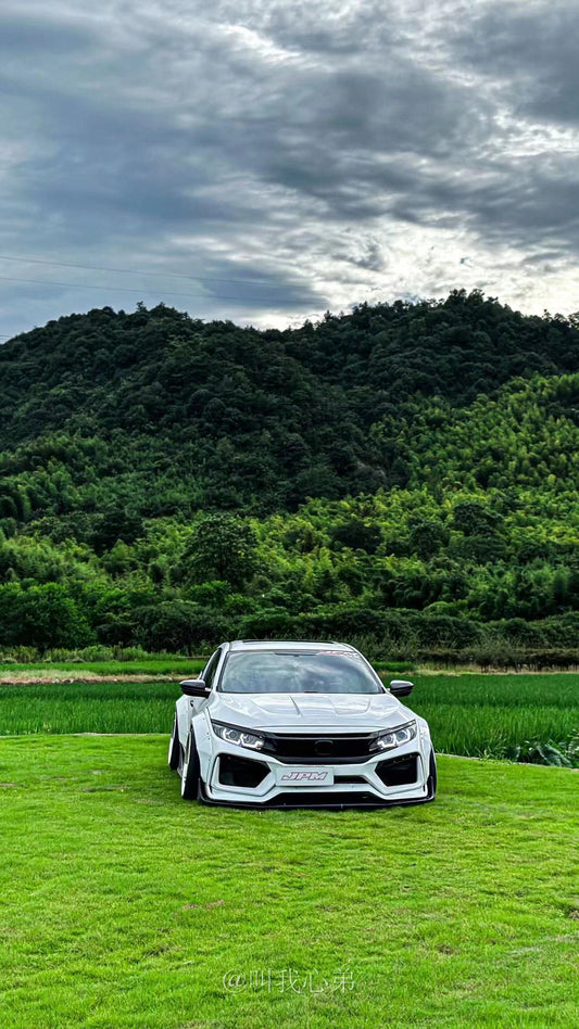 Honda Civic 10th Gen FC1 FC2 FC5 FC6 2016 2017 2018 2019 2020 2021 & Civic 10th Gen FC3 FC4 FK7 2017 2018 2019 2020 2021 with Aftermarket Parts - V2 Hood Bonnet Carbon Fiber / FRP from Robot Craftsman