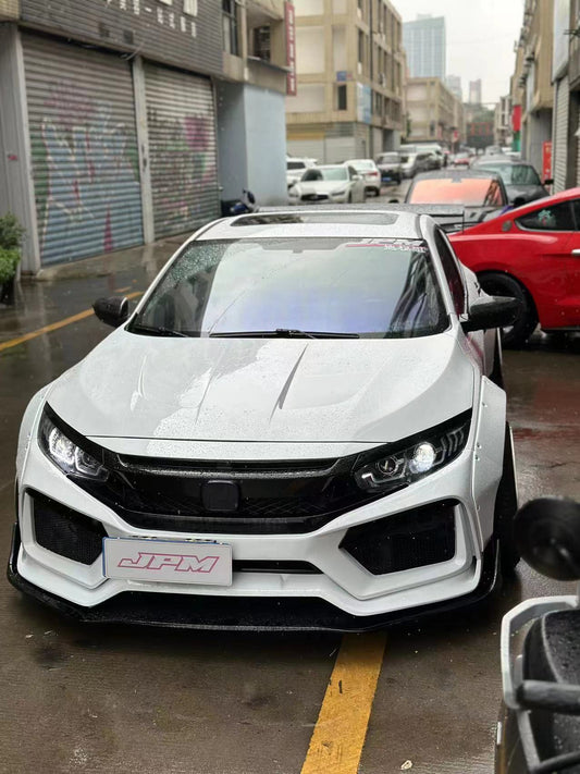 Honda Civic 10th Gen FC1 FC2 FC5 FC6 2016 2017 2018 2019 2020 2021 & Civic 10th Gen FC3 FC4 FK7 2017 2018 2019 2020 2021 with Aftermarket Parts - V2 Hood Bonnet Carbon Fiber / FRP from Robot Craftsman