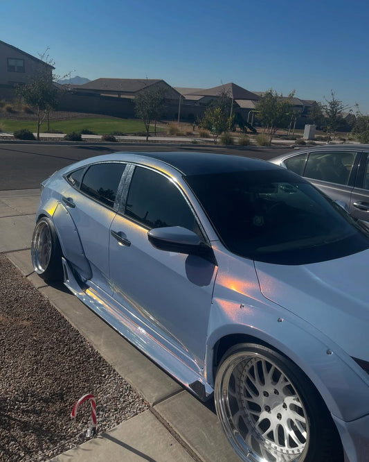 Honda Civic 10th Gen FC1 FC2 FC5 FC6 2016 2017 2018 2019 2020 2021 & Civic 10th Gen FK7 2017 2018 2019 2020 2021 (compatible with both OEM bumper and ROBOT CRAFTSMAN bumper, fits FK7 Hatchback although panel line is slightly different) with Aftermarket Parts - Widebody Wheel Arches Fender Flares Carbon Fiber / FRP from Robot Craftsman