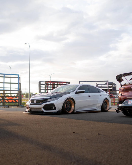 Honda Civic 10th Gen FC1 FC2 FC5 FC6 2016 2017 2018 2019 2020 2021 & Civic 10th Gen FK7 2017 2018 2019 2020 2021 (compatible with both OEM bumper and ROBOT CRAFTSMAN bumper, fits FK7 Hatchback although panel line is slightly different) with Aftermarket Parts - Widebody Wheel Arches Fender Flares Carbon Fiber / FRP from Robot Craftsman