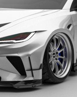 Tesla Model 3 Highland  Performance 2024-ON with Robot Craftsman's Aftermarket Parts - Carbon Fiber & FRP Fenders Flares & Wheel Arches & Side Skirts & Front Corner Canards & Side Canards HACKER