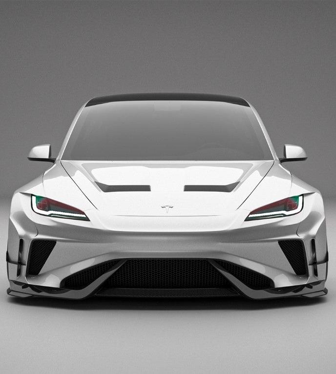 Tesla Model 3 Highland / Performance 2024-ON with Aftermarket Parts - Hacker Widebody Front Bumper & Lip Carbon Fiber / FRP from Robot Craftsman