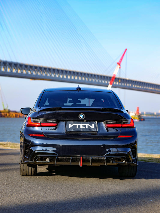 BMW 3 Series 330i M340i G20 G21 Pre-LCI (fitment for 330i requires M-Sport package bumper) 2020 2021 2022 with Aftermarket Parts - Rear Diffuser & Corner Splitter ABS / PP from VTEN
