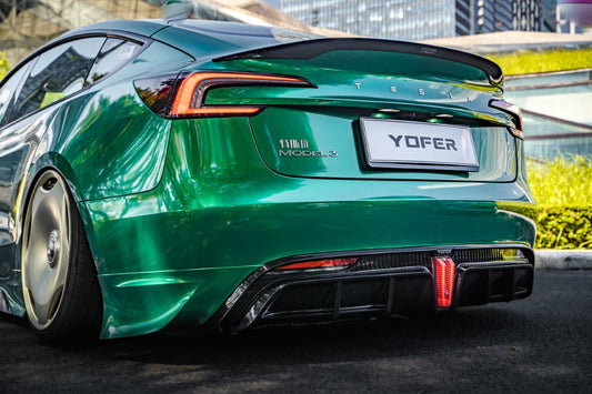 Tesla Model 3 Highland / Performance 2024 with Aftermarket Parts - V1 Sports Rear Diffuser & Canards PP from Yofer USA