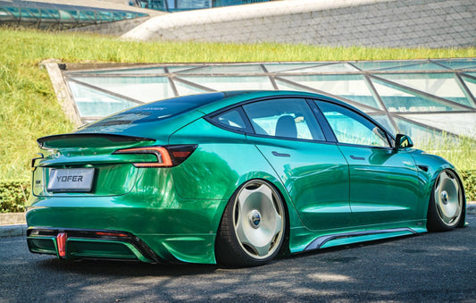 Tesla Model 3 Highland / Performance 2024-ON with Aftermarket Parts - V2 Style Rear Diffuser & Canards PP from Yofer USA