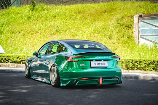 Tesla Model 3 Highland / Performance 2024-ON with Aftermarket Parts - V2 Style Rear Diffuser & Canards PP from Yofer USA