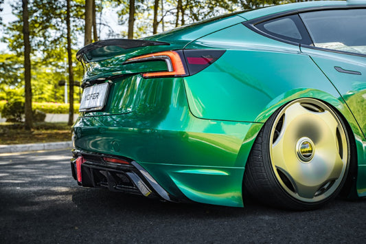 Tesla Model 3 Highland / Performance 2024 with Aftermarket Parts - V1 Sports Rear Diffuser & Canards PP from Yofer USA