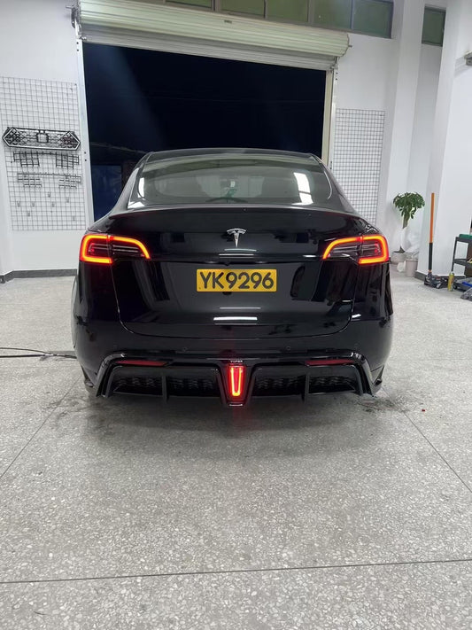 Tesla Model Y / Performance 2021-ON with Aftermarket Parts - Loong Flames Max Rear Diffuser PP from Yofer USA