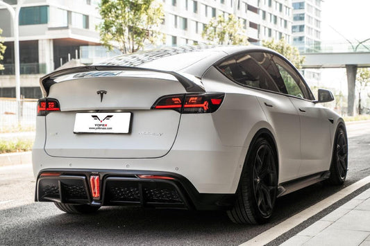 Tesla Model Y / Performance 2021-ON with Aftermarket Parts - Loong Flames Max Rear Diffuser PP from Yofer USA