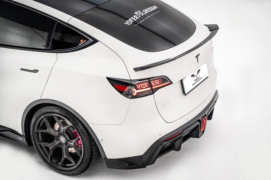 Tesla Model Y / Performance 2021 2022 2023 2024 with Aftermarket Parts - Loong Flames Style Rear Spoiler Wing Carbon Fiber from Yofer USA