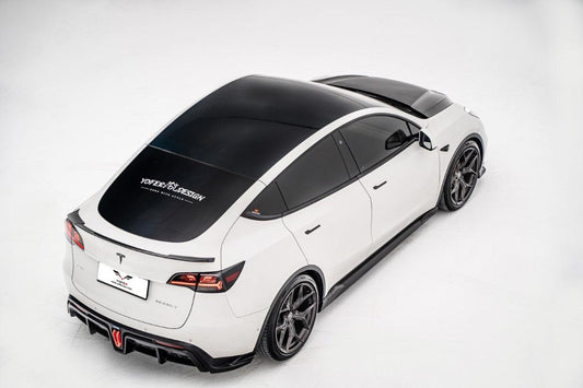 Tesla Model Y / Performance 2021 2022 2023 2024 with Aftermarket Parts - Loong Flames Style Rear Spoiler Wing Carbon Fiber from Yofer USA