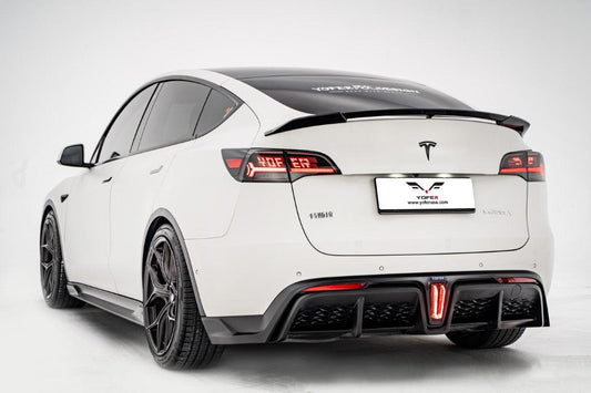 Tesla Model Y / Performance 2021-ON with Aftermarket Parts - Loong Flames Max Rear Diffuser PP from Yofer USA